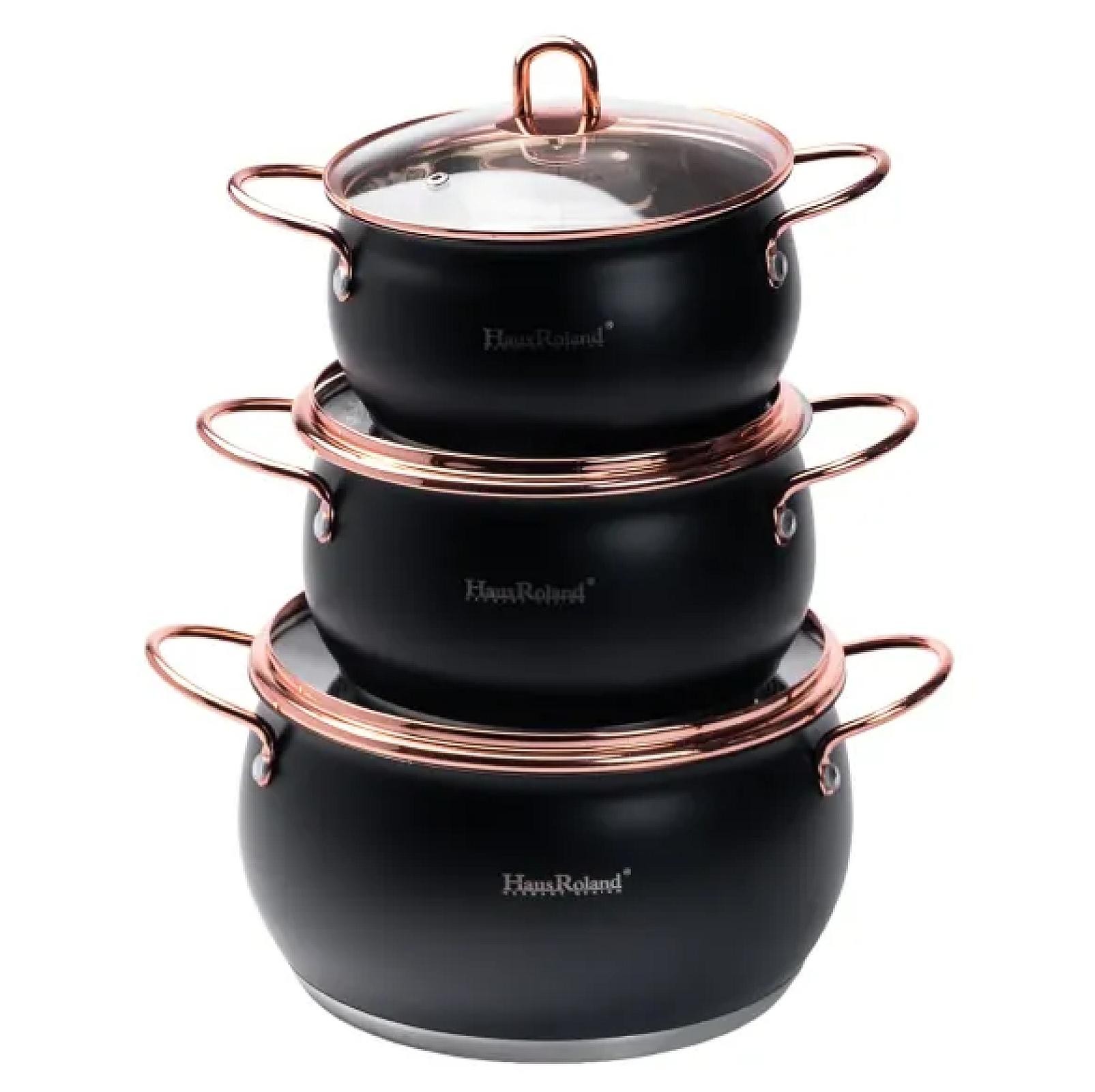 Набір каструль Haus Roland із нержавіючої сталі 6,1/2,6/3,6 л, чорний