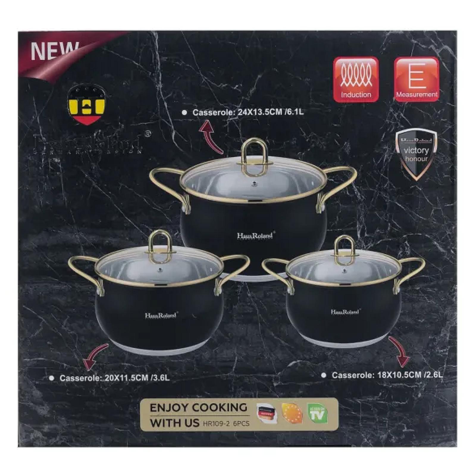 Набір каструль Haus Roland із нержавіючої сталі 6,1/2,6/3,6 л, чорний