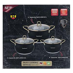 Набір каструль Haus Roland із нержавіючої сталі 6,1/2,6/3,6 л, чорний