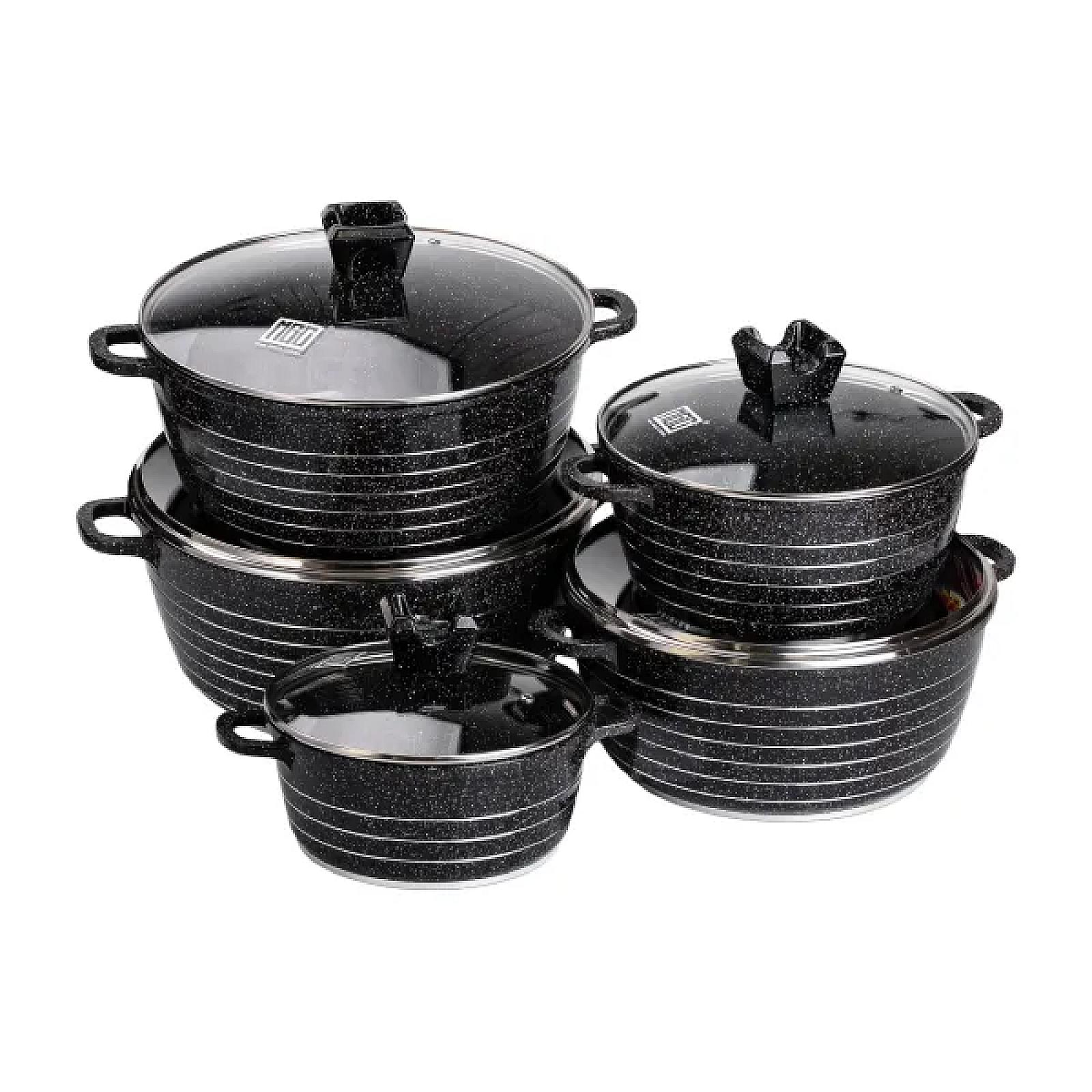 Набір каструль MGC алюмінієвих 2,5/4/5/7/9 л з мармуровим покриттям, чорний