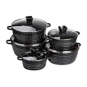 Набір каструль MGC алюмінієвих 2,5/4/5/7/9 л з мармуровим покриттям, чорний
