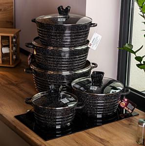 Набір каструль MGC алюмінієвих 2,5/4/5/7/9 л з мармуровим покриттям, чорний