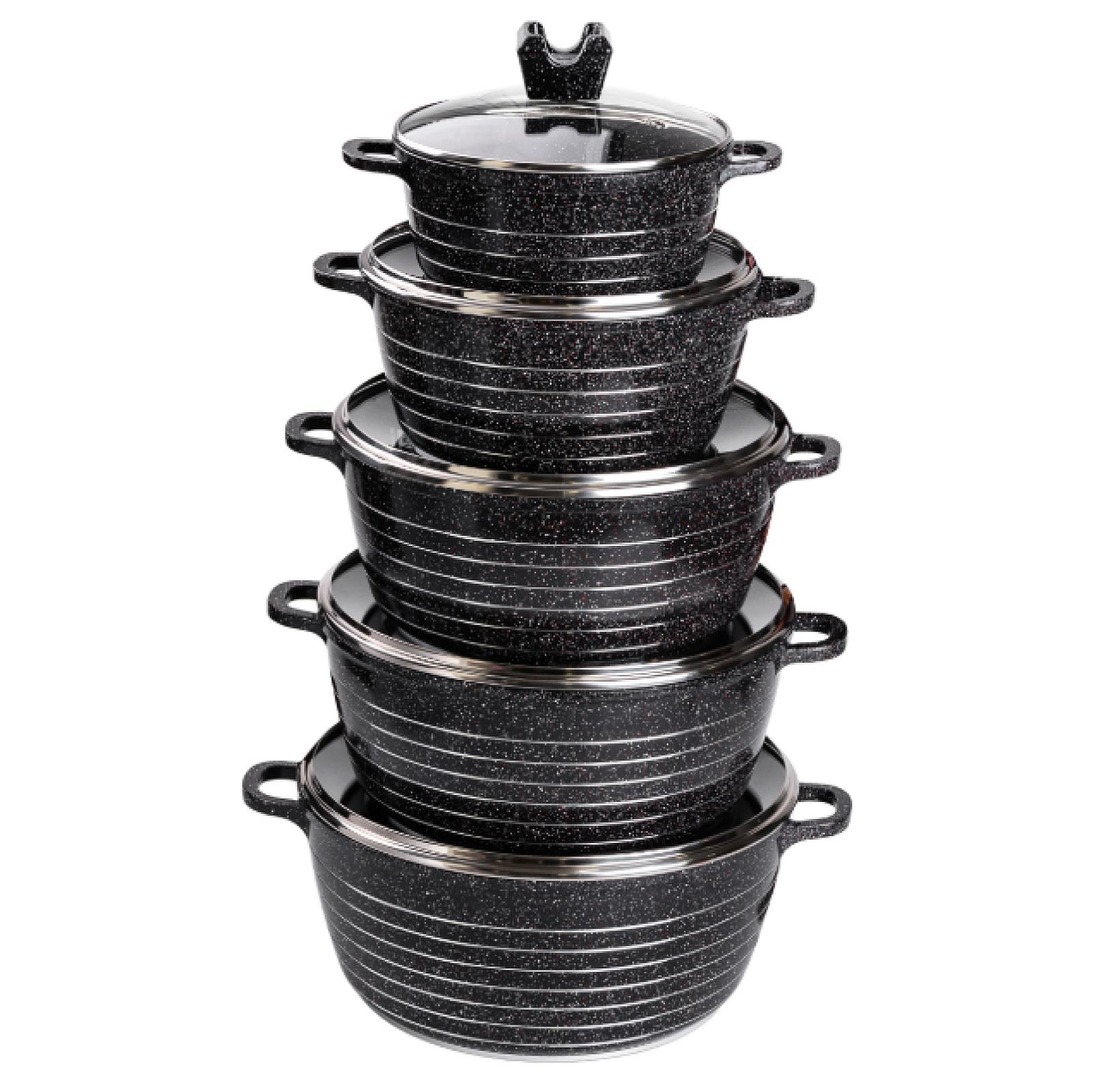 Набір каструль MGC алюмінієвих 2,5/4/5/7/9 л з мармуровим покриттям, чорний