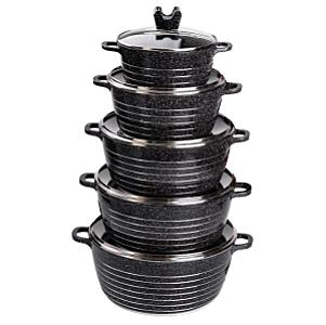 Набір каструль MGC алюмінієвих 2,5/4/5/7/9 л з мармуровим покриттям, чорний