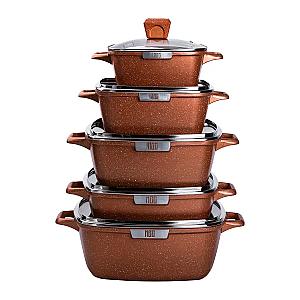 Набір каструль MGC алюмінієвих 2,8/4,5/4,6/7/10 л із гранітним покриттям, бронза