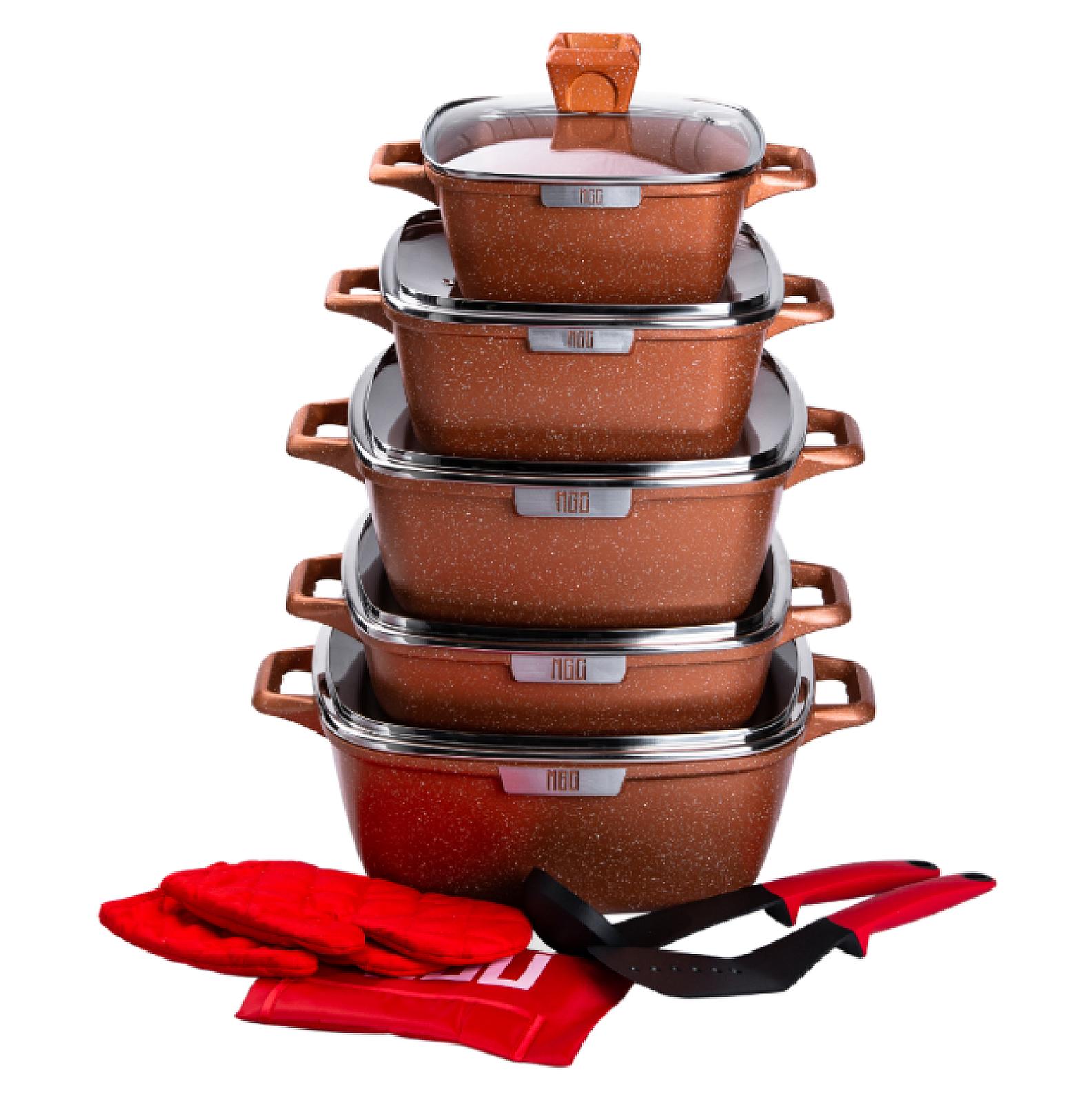 Набір каструль MGC алюмінієвих 2,8/4,5/4,6/7/10 л із гранітним покриттям, бронза