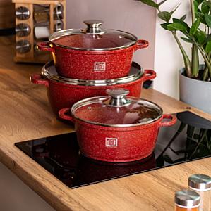 Набір каструль MGC алюмінієвих 2/3/4 л з мармуровим покриттям, червоний