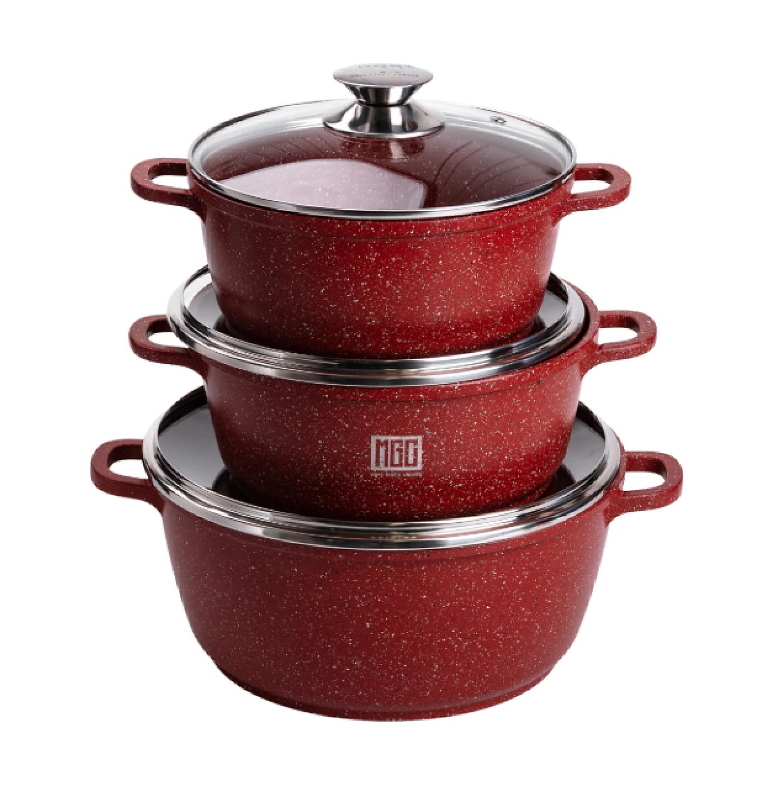 Набір каструль MGC алюмінієвих 2/3/4 л з мармуровим покриттям, червоний