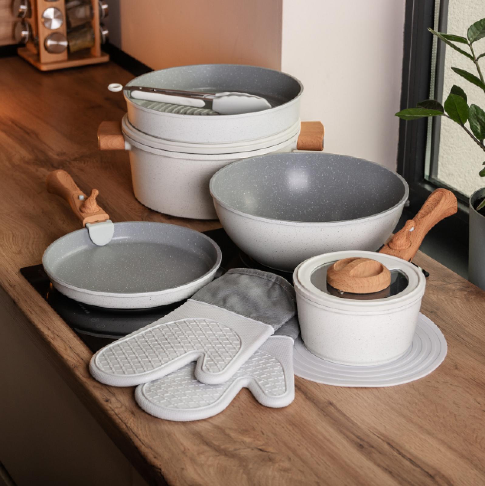 Набір посуду Elamina з антипригарним покриттям 11 предметів, білий