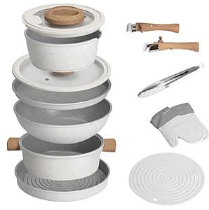 Набір посуду Elamina з антипригарним покриттям 11 предметів, білий