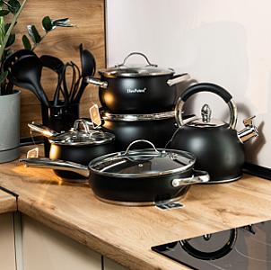 Набір посуду Haus Roland з антипригарним покриттям 12 предметів, чорний