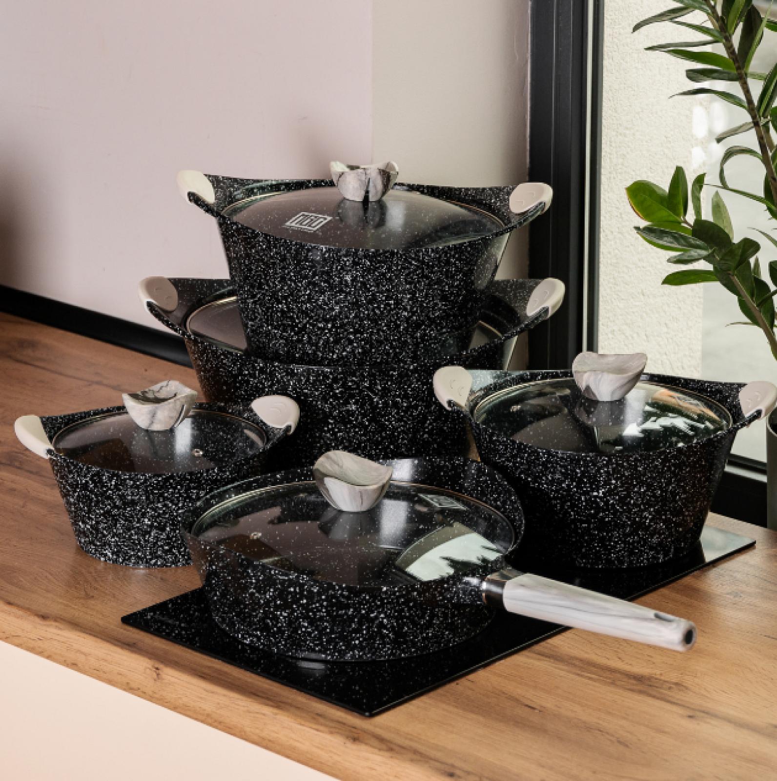 Набір посуду MGC 5 предметів з антипригарним покриттям 2,5/5/7/9 л, чорний