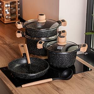 Набір посуду MGC 6 предметів з антипригарним покриттям 1,9/3/3,2/5,3 л, чорний