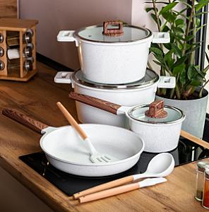 Набір посуду MGC 7 предметів з антипригарним покриттям 1,6/2/5,3/7 л, білий