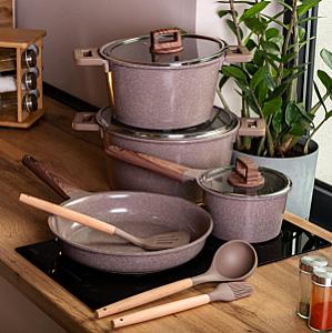 Набір посуду MGC 7 предметів з антипригарним покриттям 1,6/2/5,3/7 л, кавовий