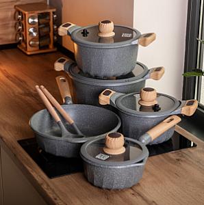 Набір посуду MGC 8 предметів з антипригарним покриттям 1,9/2/3/3,2/5,3 л, сірий