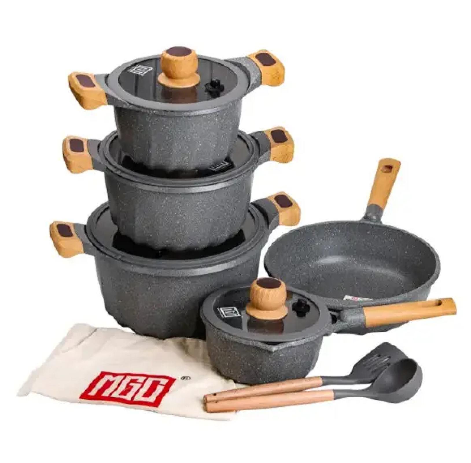 Набір посуду MGC 8 предметів з антипригарним покриттям 1,9/2/3/3,2/5,3 л, сірий