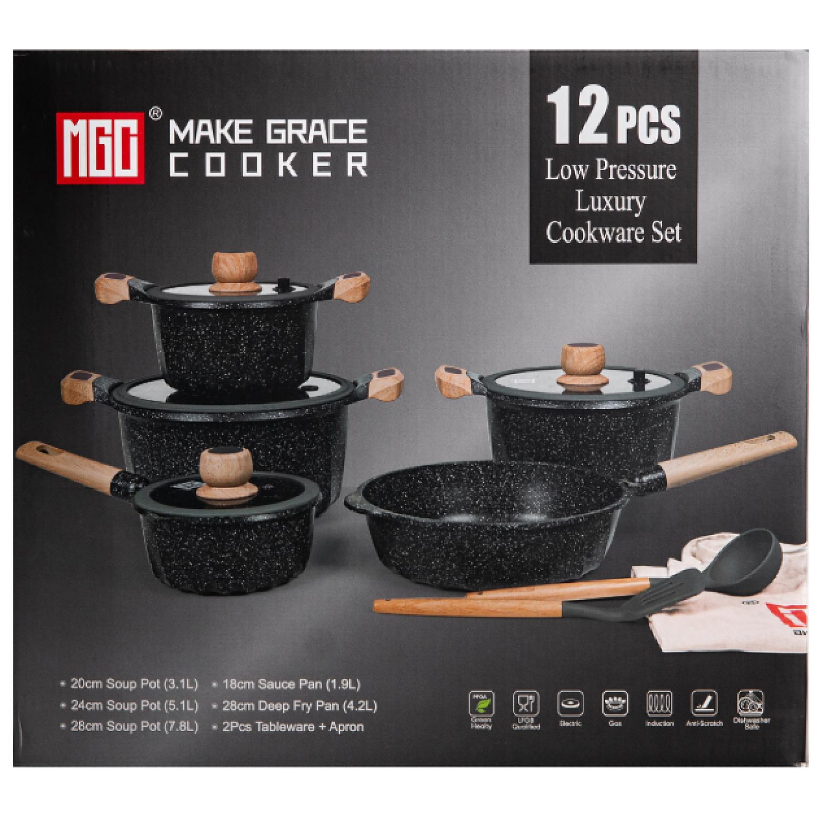 Набір посуду MGC 8 предметів з антипригарним покриттям 1,9/2/3/3,2/5,3 л, сірий