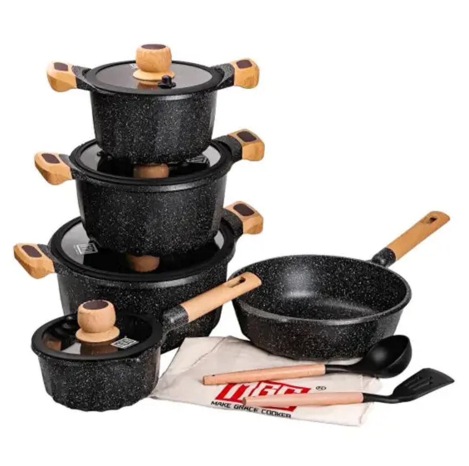 Набір посуду MGC 8 предметів з антипригарним покриттям 1,9/2/3/3,2/5,3 л, чорний