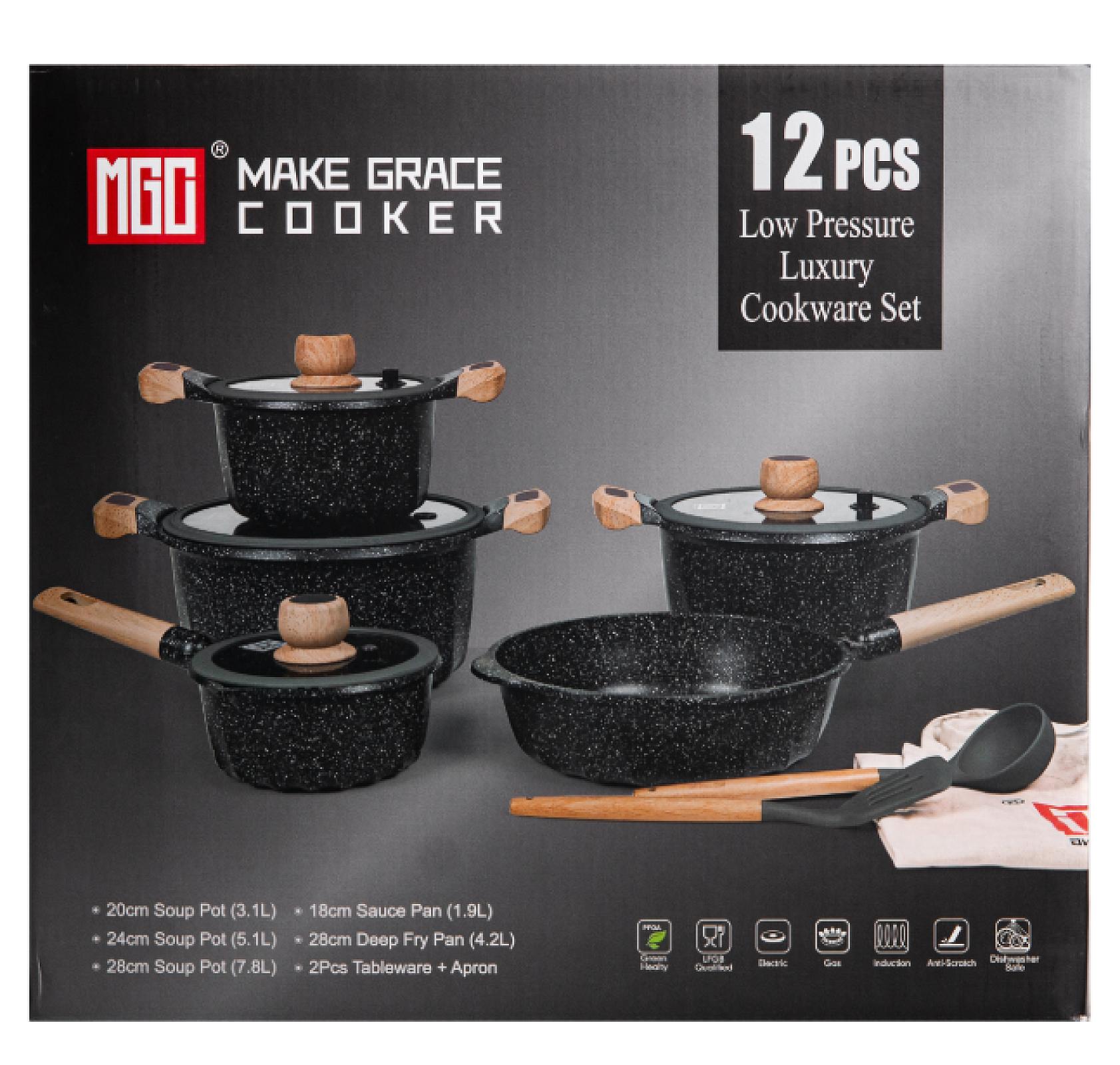 Набір посуду MGC 8 предметів з антипригарним покриттям 1,9/2/3/3,2/5,3 л, чорний