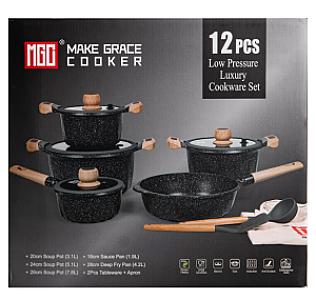 Набір посуду MGC 8 предметів з антипригарним покриттям 1,9/2/3/3,2/5,3 л, чорний