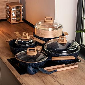 Набір посуду MGC 9 предметів з антипригарним покриттям 1,5/2,5/4 л, синій