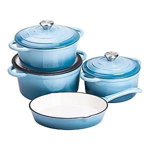 Набір посуду для приготування чавунний 2/3/4/1 л, блакитний
