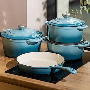 Набір посуду для приготування чавунний 2/3/4/1 л, блакитний