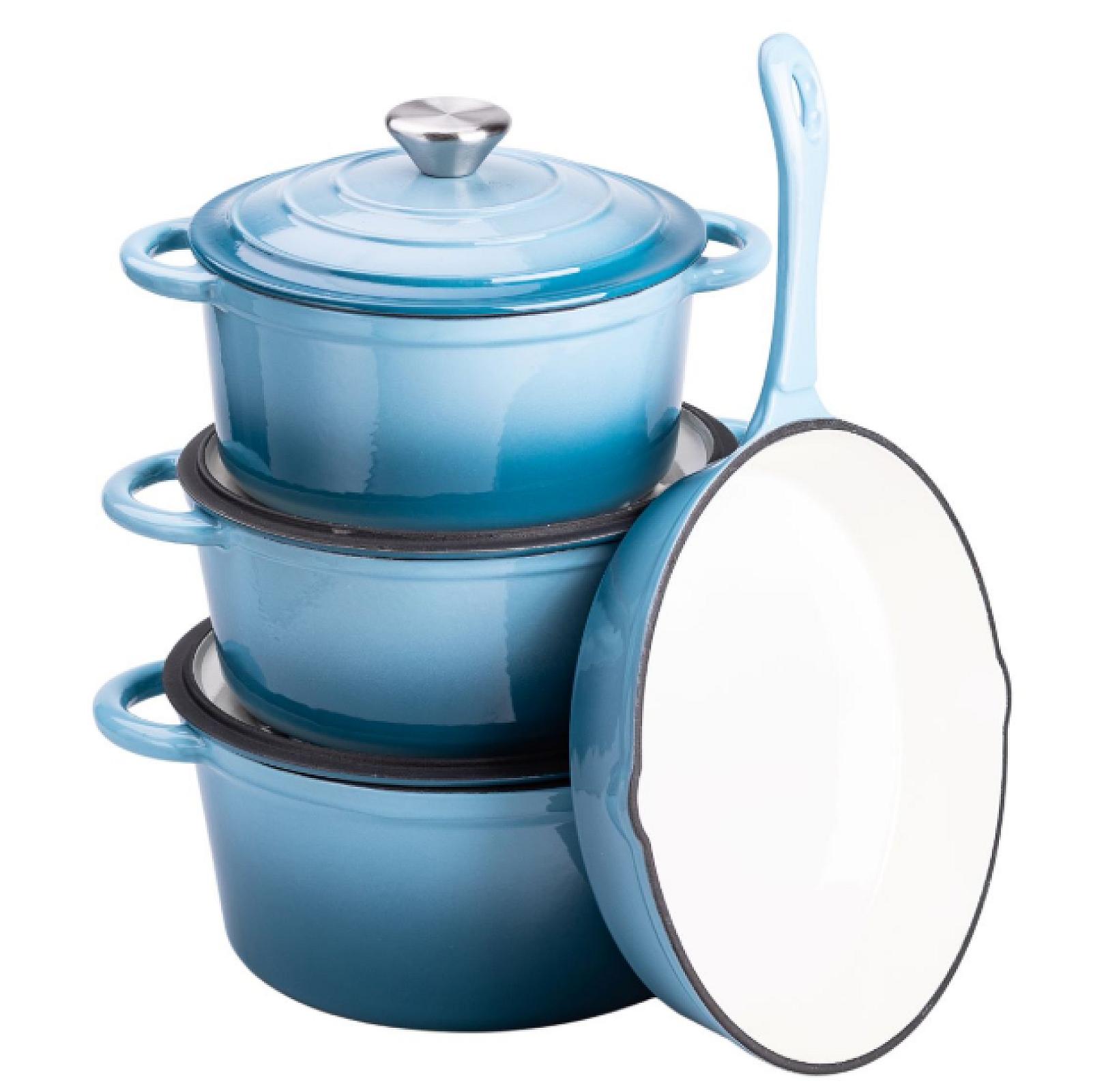 Набір посуду для приготування чавунний 2/3/4/1 л, блакитний