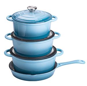 Набір посуду для приготування чавунний 2/3/4/1 л, блакитний