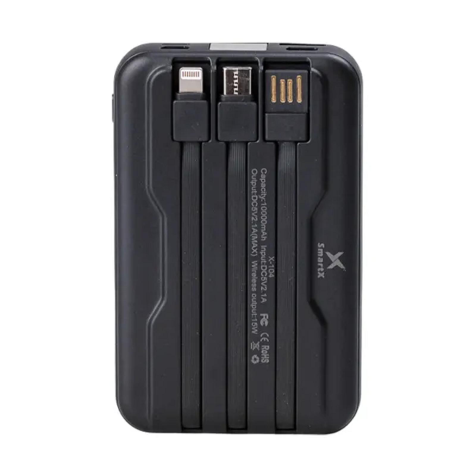 Повербанк 10000 mAh з бездротовою зарядкою USB-С/USB-A/microUSB/Apple Lightning 3 шнури в комплекті