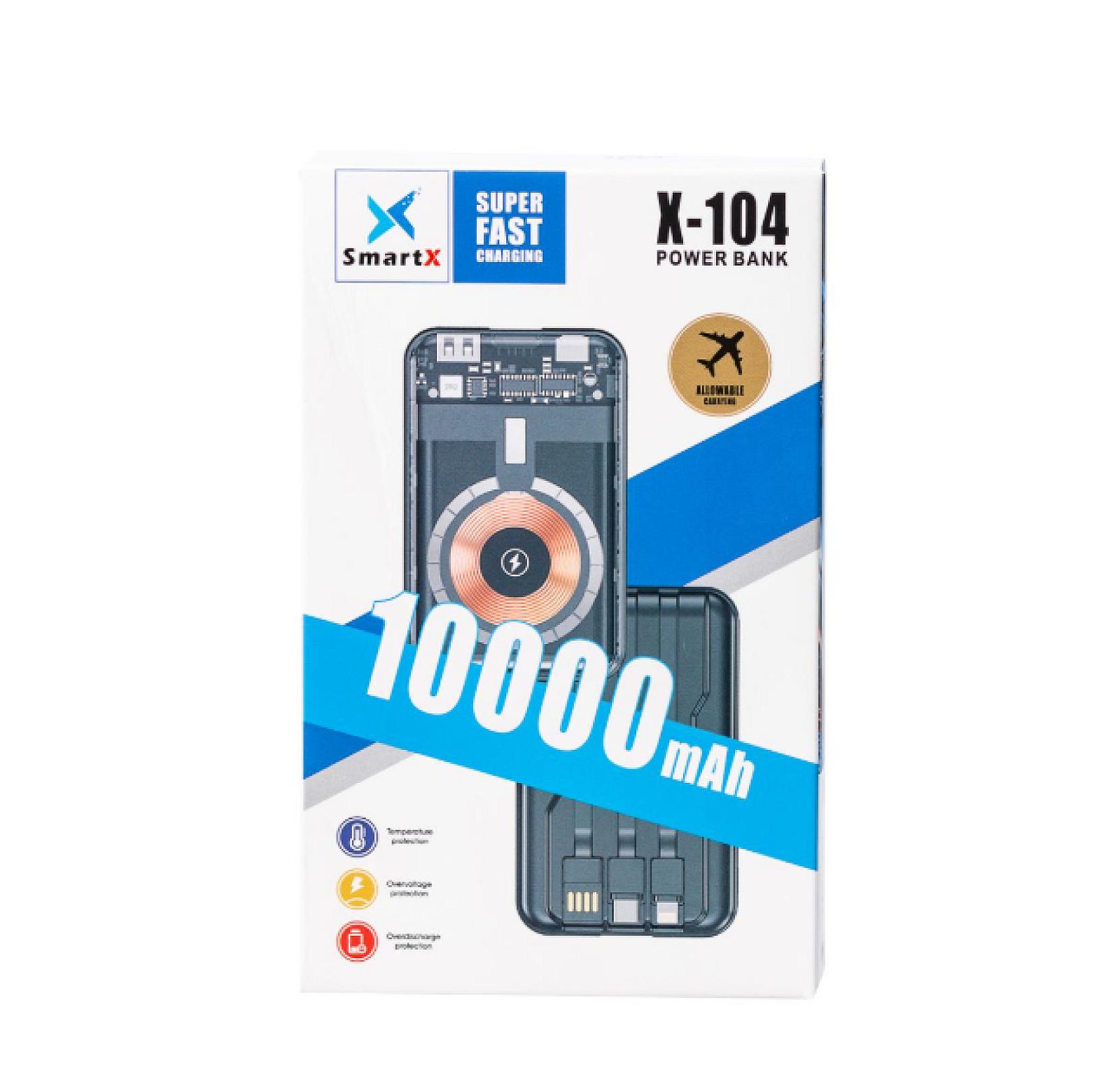 Повербанк 10000 mAh з бездротовою зарядкою USB-С/USB-A/microUSB/Apple Lightning 3 шнури в комплекті