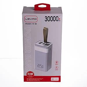 Повербанк LEVINO N-50 30000 mah з ліхтариком USB-C USB-A MicroUSB