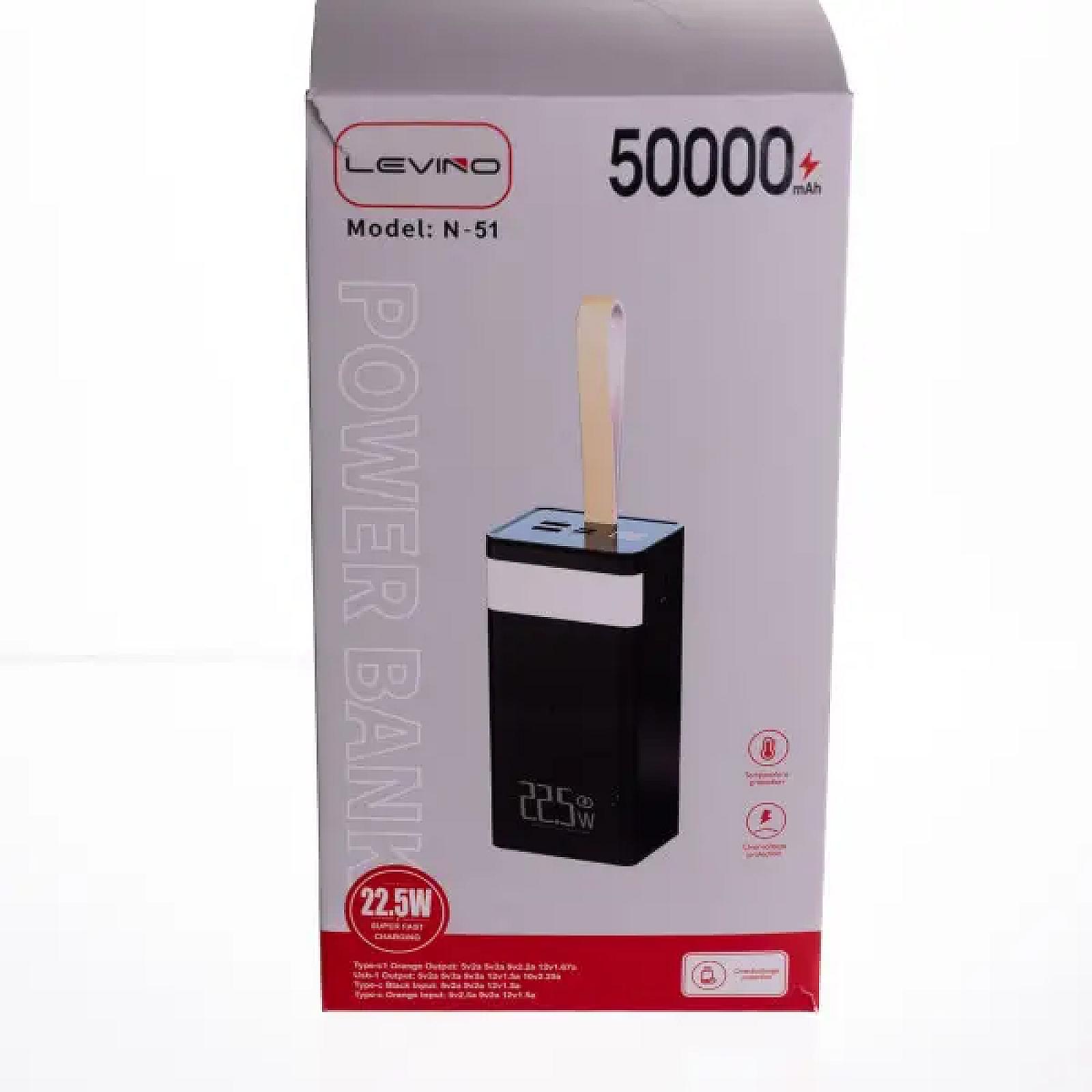 Повербанк LEVINO 50000 mah з ліхтариком USB-C/USB-A/MicroUSB
