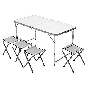 Стіл для пікніка розкладний зі стільцями 120*60*70/61/54 см, білий