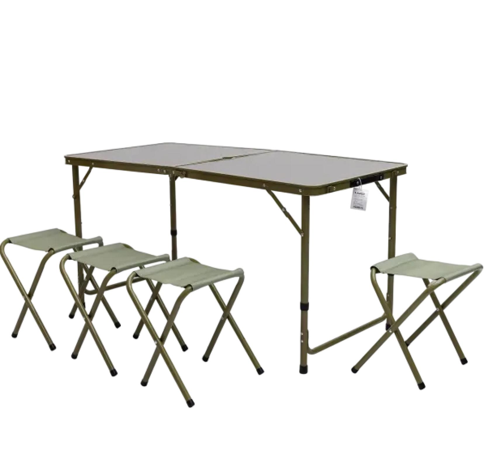 Стіл для пікніка розкладний зі стільцями 120*60*70/61/54 см, хакі