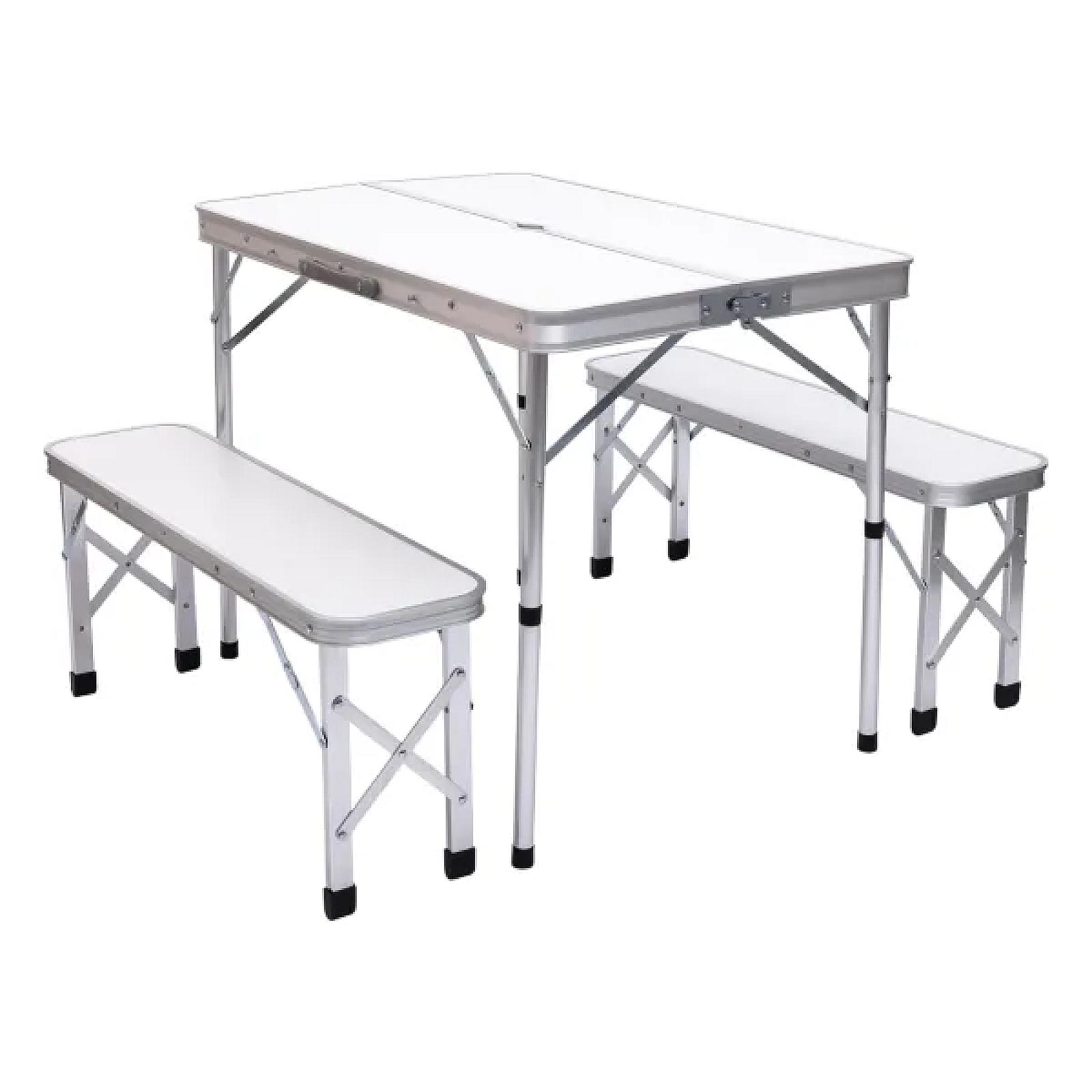 Стіл складаний і дві лавки для кемпінгу 90*60*39.5/70 см, білий