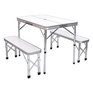 Стіл складаний і дві лавки для кемпінгу 90*60*39.5/70 см, білий