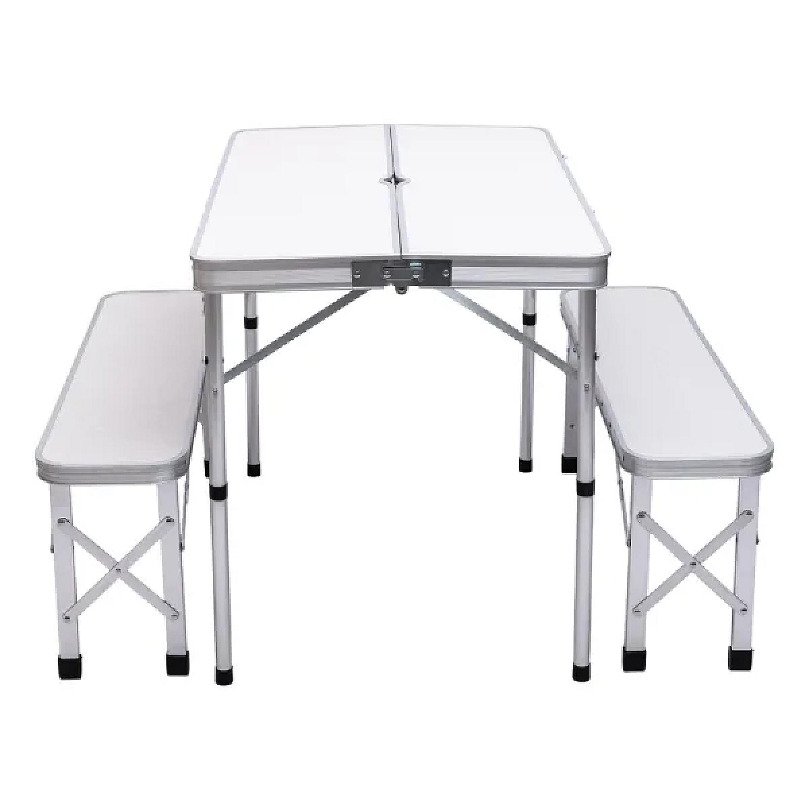 Стіл складаний і дві лавки для кемпінгу 90*60*39.5/70 см, білий