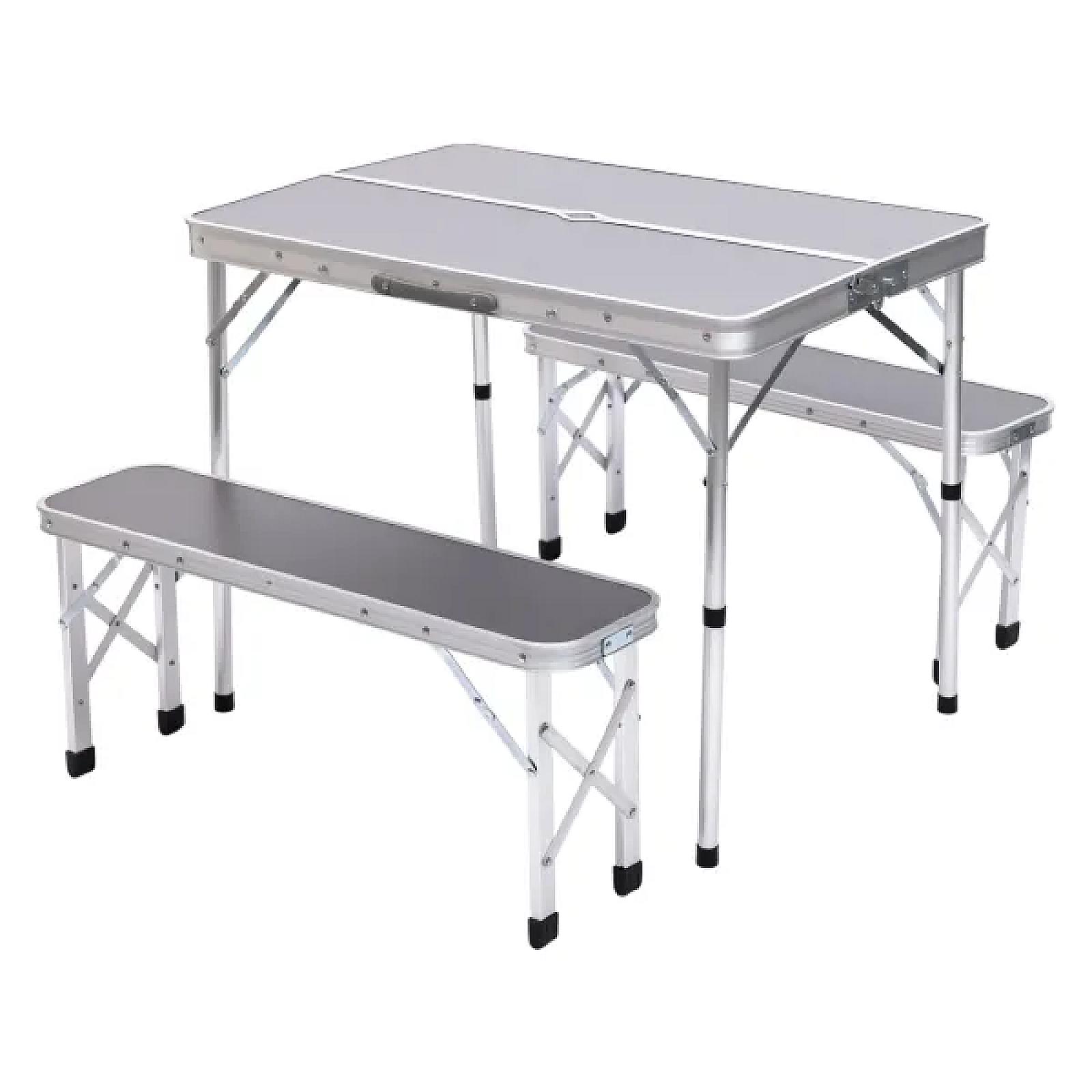 Стіл складаний і дві лавки для кемпінгу 90*60*39.5/70 см, сірий