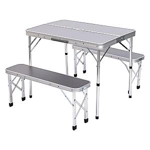Стіл складаний і дві лавки для кемпінгу 90*60*39.5/70 см, сірий