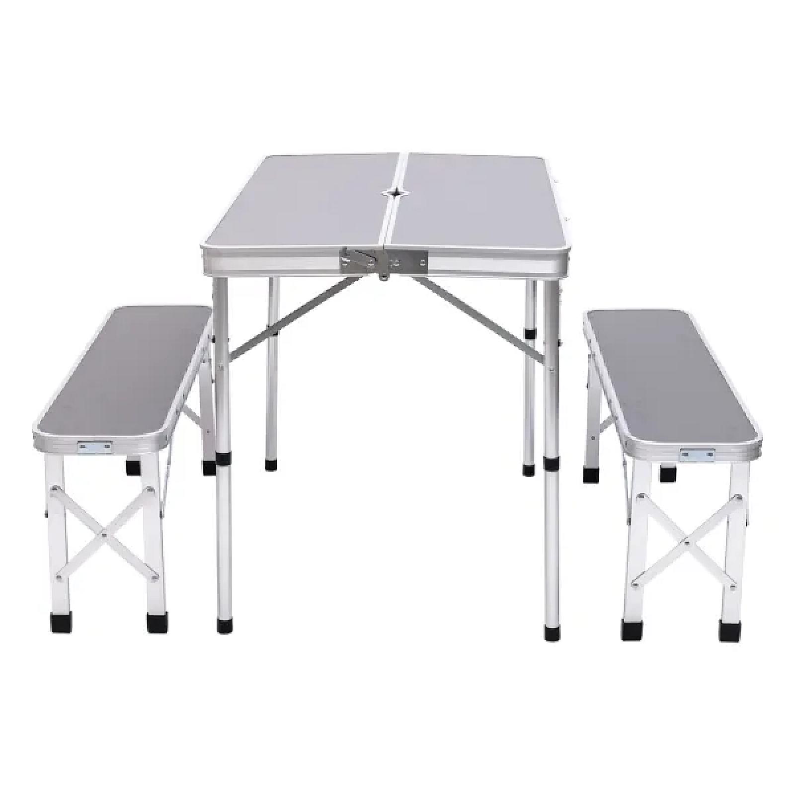 Стіл складаний і дві лавки для кемпінгу 90*60*39.5/70 см, сірий