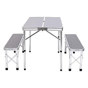 Стіл складаний і дві лавки для кемпінгу 90*60*39.5/70 см, сірий
