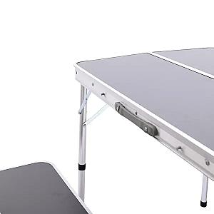 Стіл складаний і дві лавки для кемпінгу 90*60*39.5/70 см, сірий