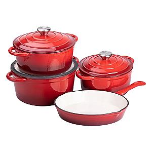 Набір посуду для приготування чавунний 2/3/4/1 л, червоний