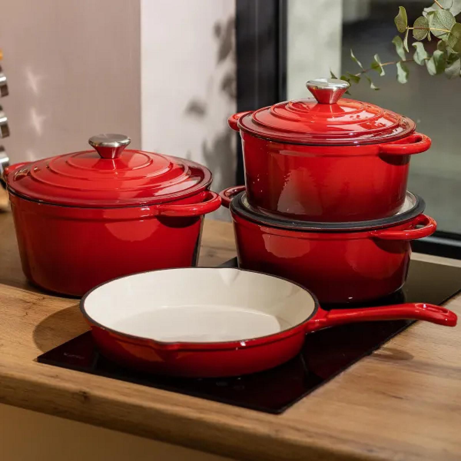 Набір посуду для приготування чавунний 2/3/4/1 л, червоний