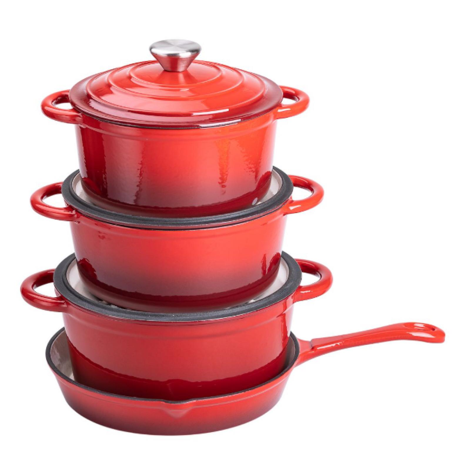 Набір посуду для приготування чавунний 2/3/4/1 л, червоний