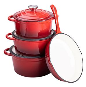 Набір посуду для приготування чавунний 2/3/4/1 л, червоний