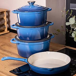 Набір посуду для приготування чавунний 2/3/4/1 л, синій