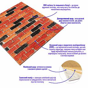 Самоклеюча декоративна 3D панель 700х770х5мм Бежево-коричнева Катеринославська матова цегла (047M)